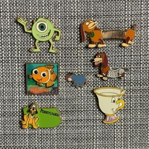 7 Disney Character Pins (Slinky Dog, Eeyore, Pluto, Mike Wazowski, Nemo, Chip)